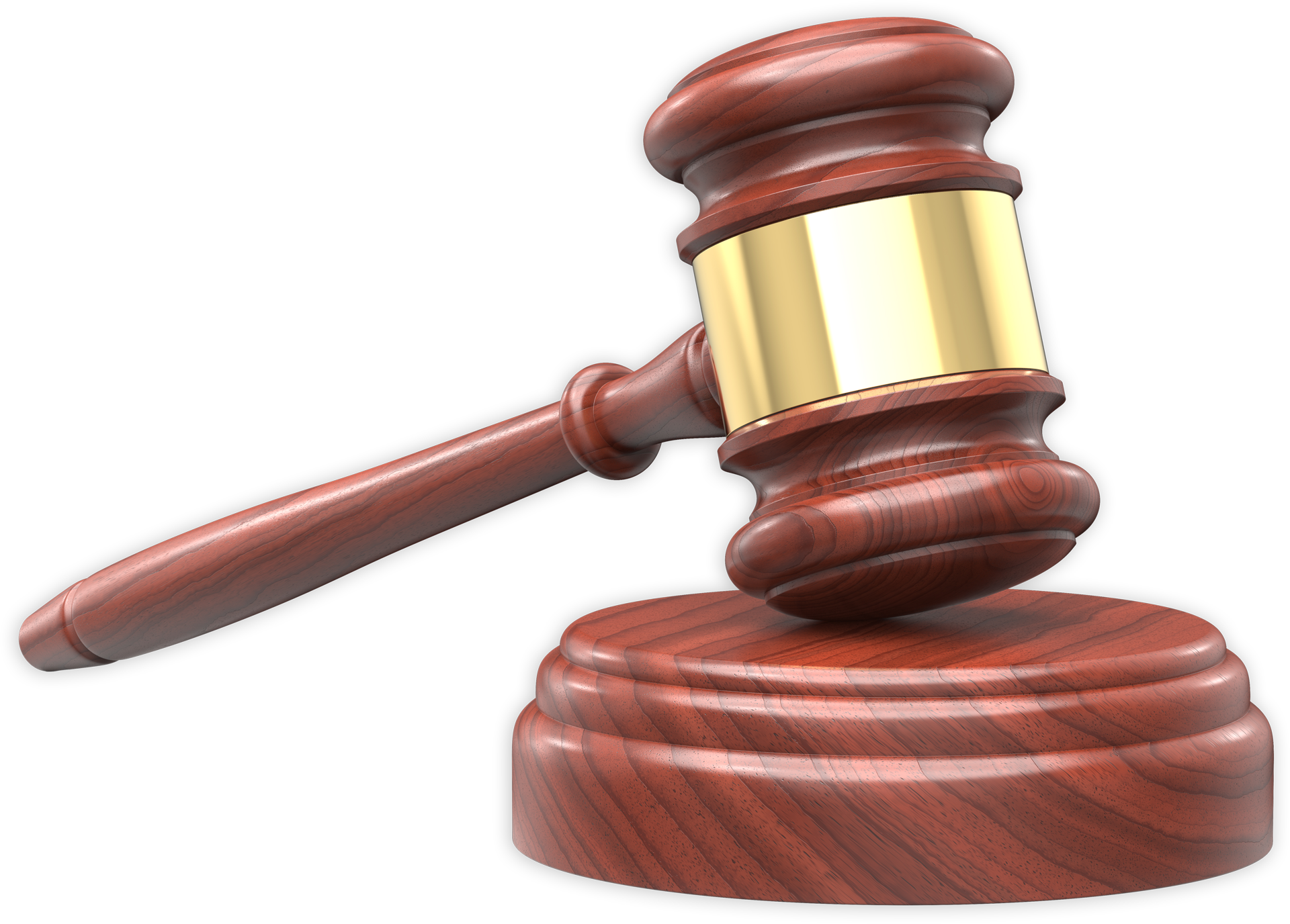 A Wooden Judge 's Gavel With a Gold Band Sits on a Wooden Base