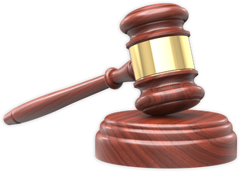 A Wooden Judge 's Gavel With a Gold Band Sits on a Wooden Base