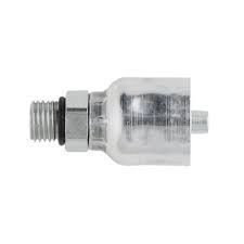 A close up of a hose connector on a white background.