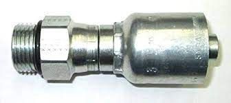 A close up of a metal hose connector on a white surface.
