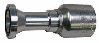 A close up of a metal pipe fitting on a white background.
