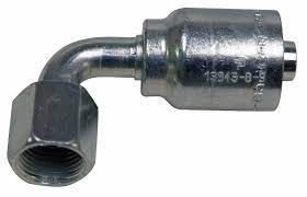 A close up of a hydraulic hose fitting on a white background.