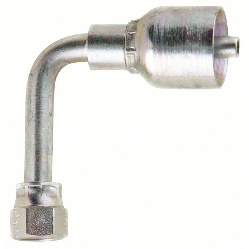 A close up of a hose fitting on a white background.