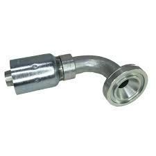 A close up of a hydraulic hose fitting on a white background.