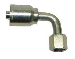 A close up of a hydraulic hose fitting on a white background.