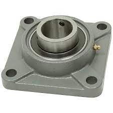 A close up of a square bearing on a white background.