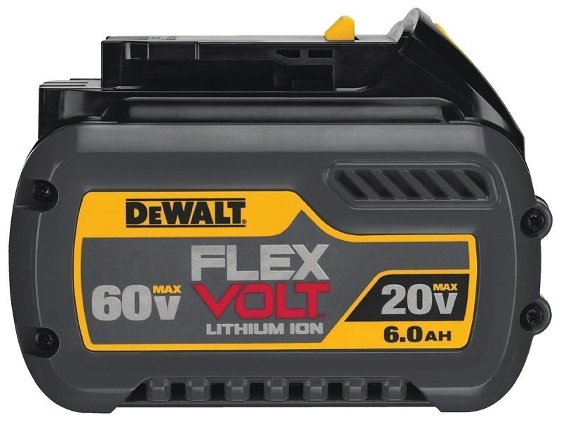 A black and yellow dewalt flex volt lithium ion battery