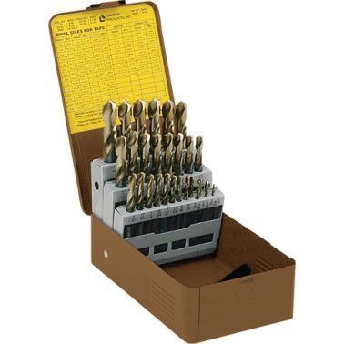 A set of drill bits in a cardboard box