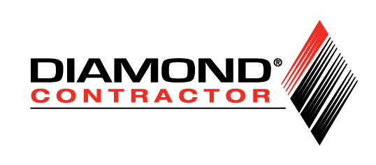 Diamond Contractor logo with black text, a red underline, and a diamond graphic.