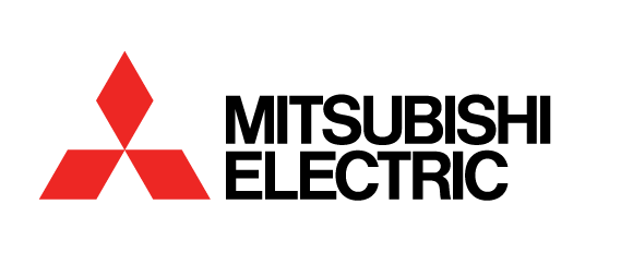 Mitsubishi Electric logo with red diamond shapes and black text.