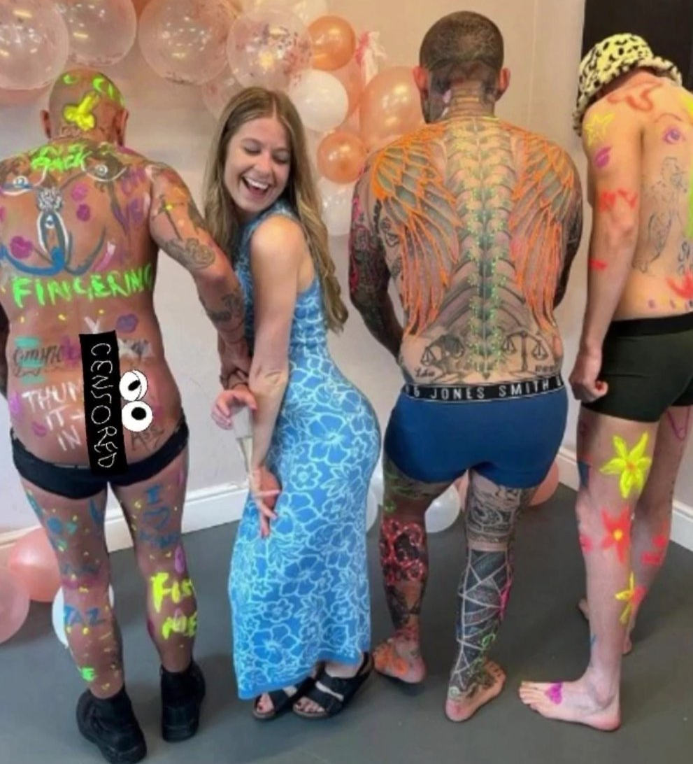 Body painting party with professional entertainers and a guest at a Cardiff venue