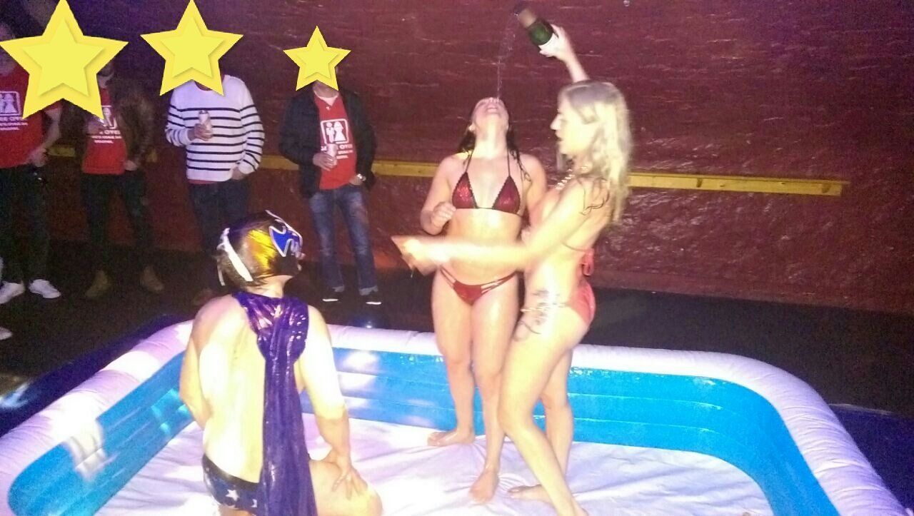 Oil & lube wrestling with two hot female wrestlers