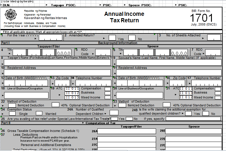 An annual income tax return form with the number 1701