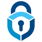 Blue padlock, representing security and protection.