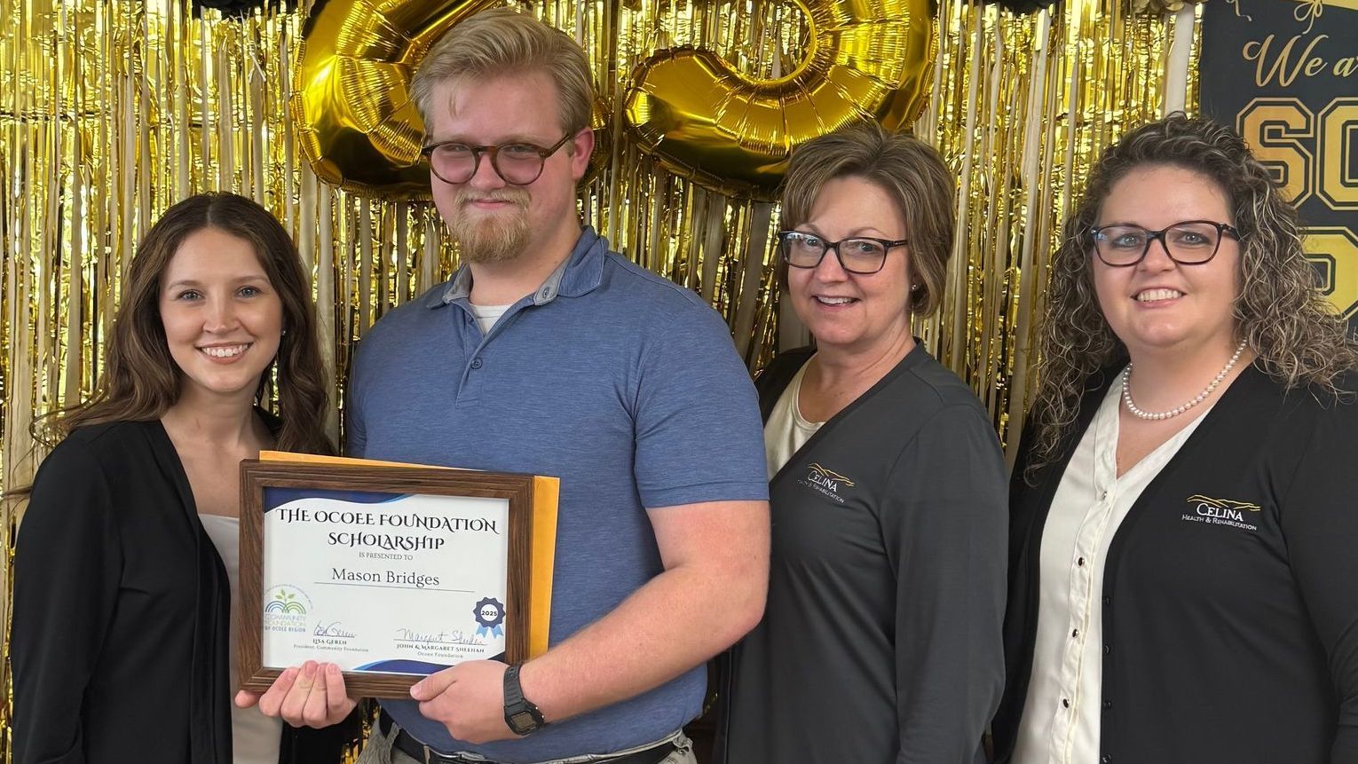Mason Bridges Scholarship winner with Celina Team