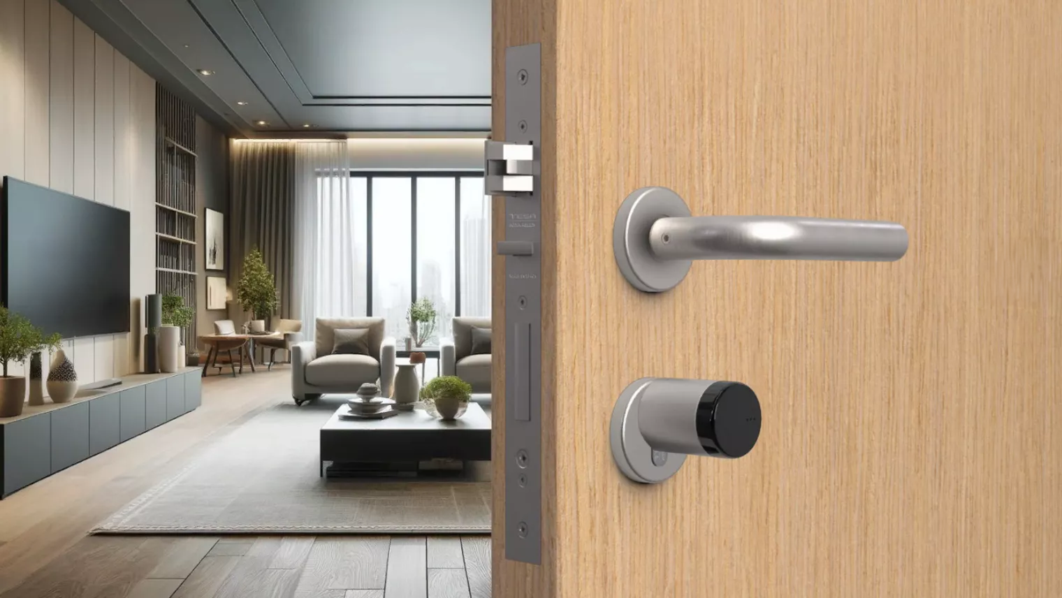 TESA ASSA ABLOY smart lock with electronic cylinder and stainless steel handle for hotel and apartment access