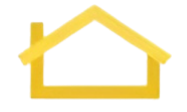 A yellow, simplified line-art icon of a house with a chimney.
