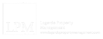 Logo for Logarda Property Management, with text and a square design. Website address included.