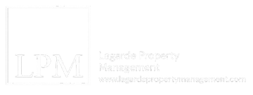 Logo for Logarda Property Management, with text and a square design. Website address included.