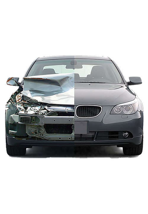 A picture of a car before and after being damaged.