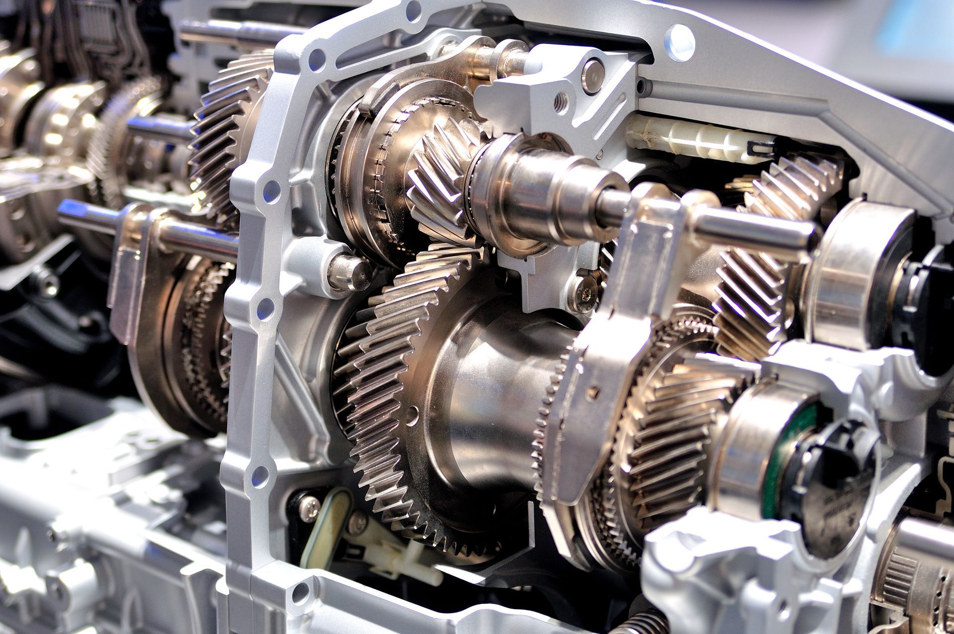 A close up of a gearbox in a car engine.