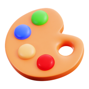 Orange artist paint palette with blue, green, yellow, and red paint blobs