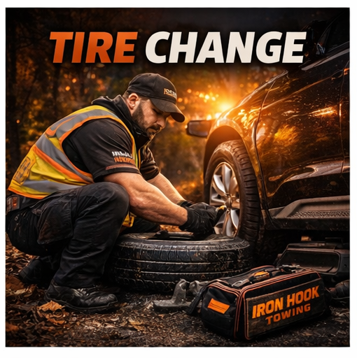 Roadside tire change service in Milwaukee Wisconsin helping a driver with a flat tire