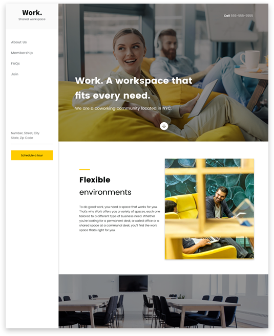 A screenshot of a website for work , a workspace that fits every need.