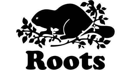 A black and white logo for roots with a squirrel sitting on a tree branch.