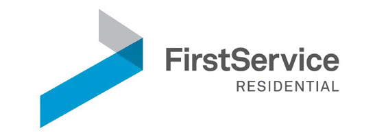 A blue and white logo for firstservice residential.