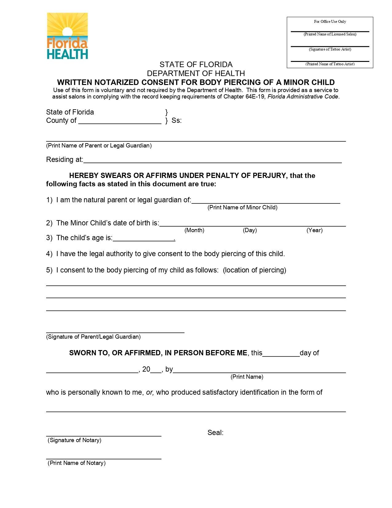 Florida Department of Health form requesting information about services provided, including provider, client, and dates.