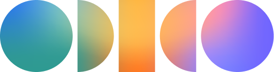 Een regenboog van gekleurde cirkels op een witte achtergrond.