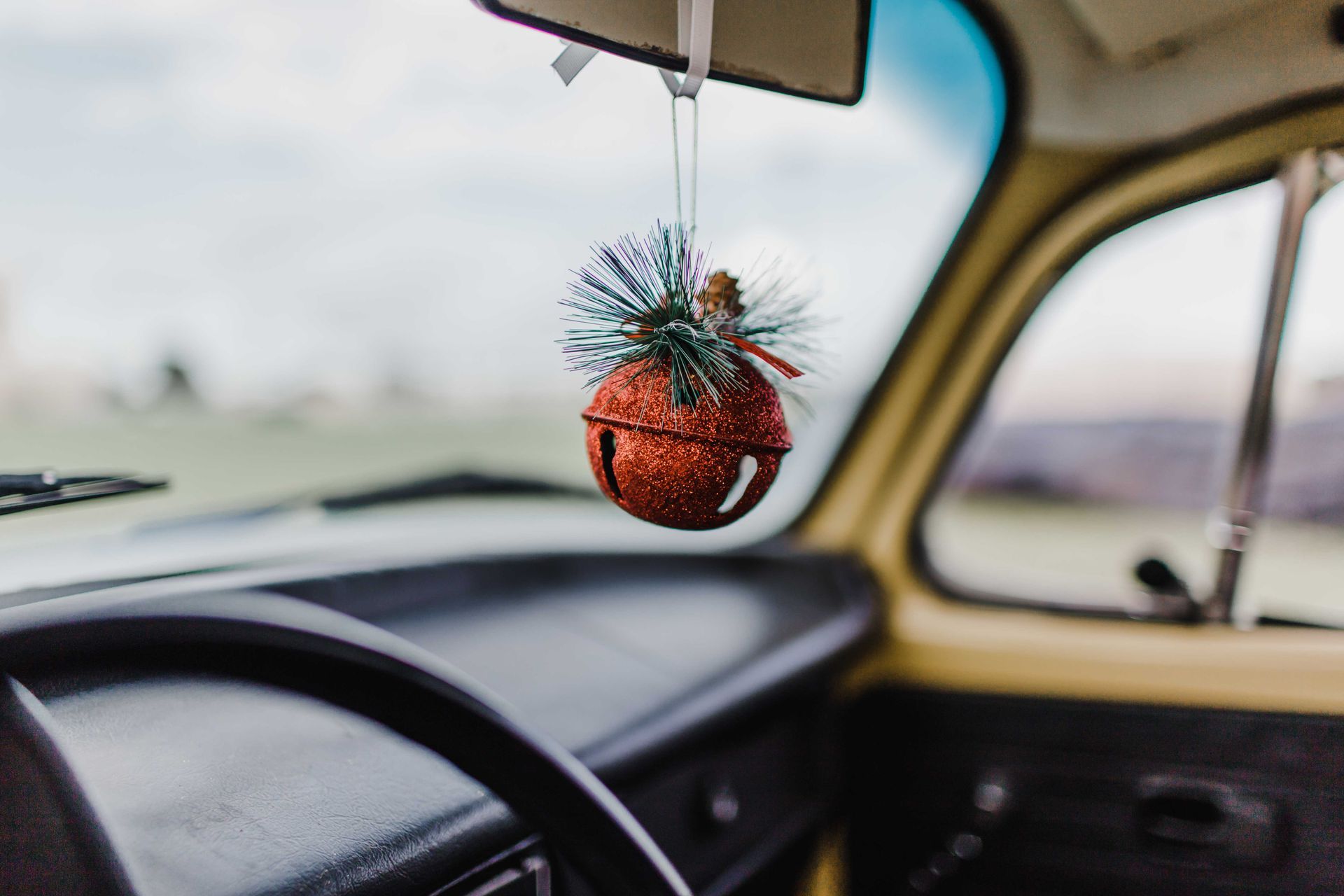 vw bug with ornament on mirror