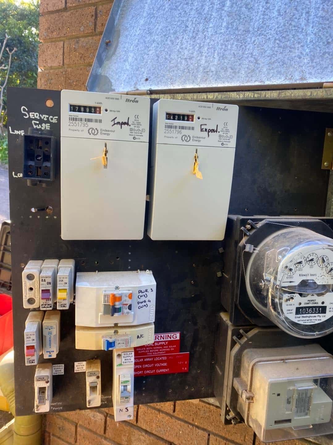 Electrical Meter Box With Two Analog Meters, Circuit Breakers, and Fuses — SparkSafe Electrical in Bulli, NSW