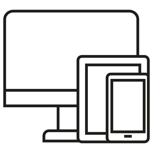 a line drawing of a computer , tablet , and cell phone .