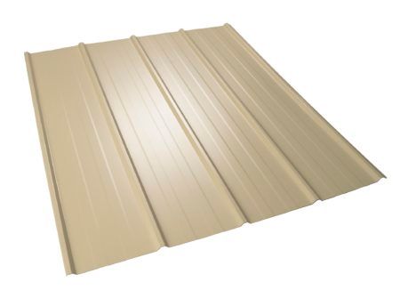 Beige corrugated metal roofing panel.