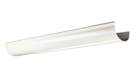 White gutter section, curved shape, for water drainage.