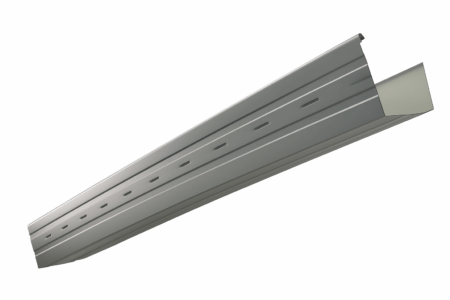 Silver metal channel with slotted holes.