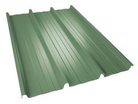 Green corrugated metal roofing panel.