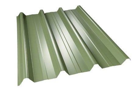 Green corrugated metal roofing.