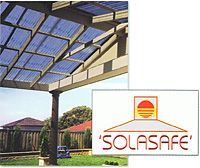 Pergola with blue translucent roofing.