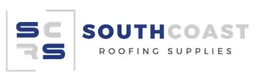 Logo of South Coast Roofing Supplies. Blue and gray text, with initials 