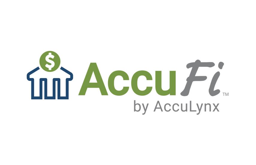 Logo for AccuFi by AccuLynx: green and blue, text beside a house icon with a dollar sign.
