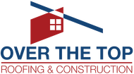Logo: Red and white house with a blue roof, 