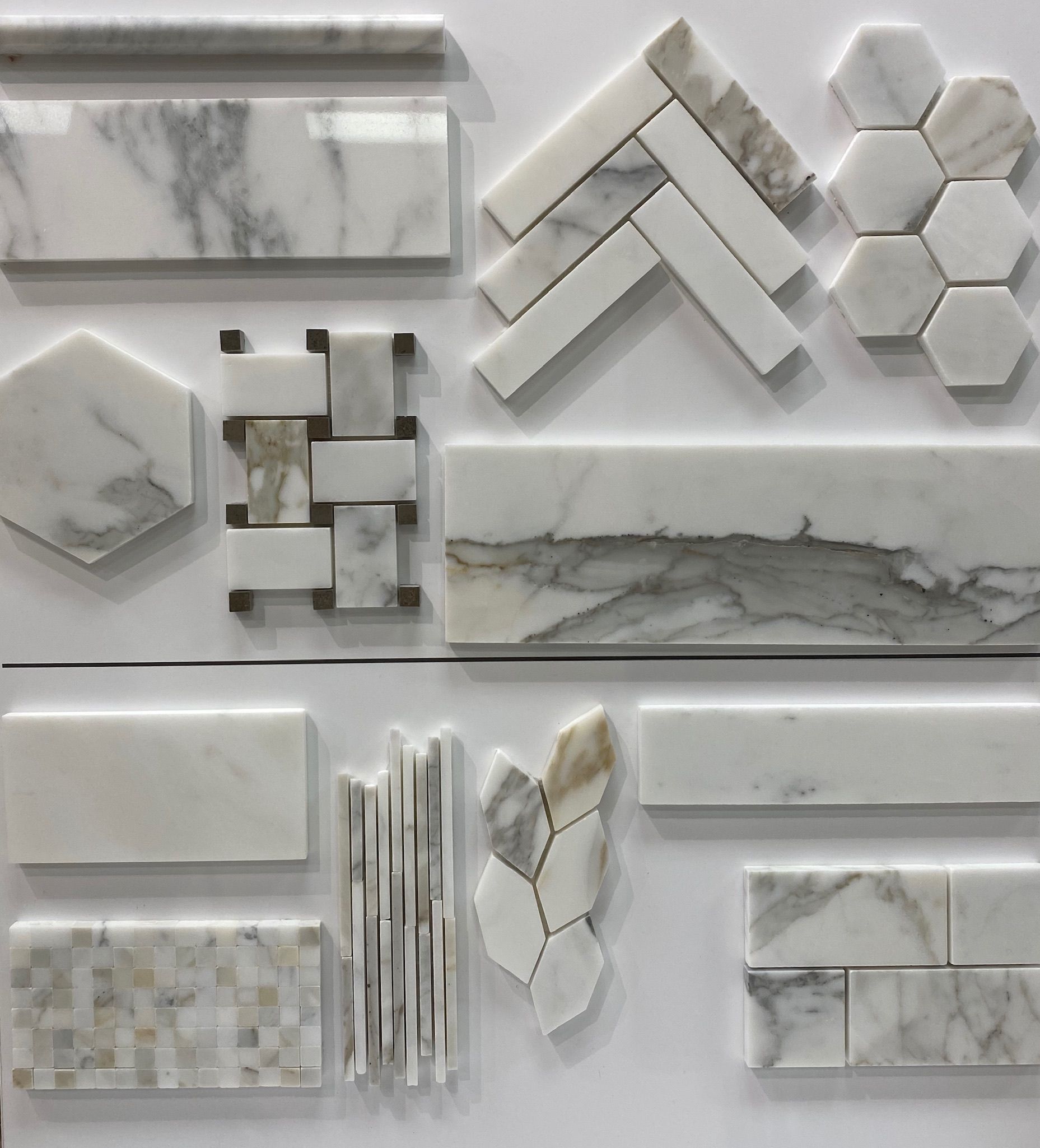 A display of different types of marble tiles