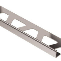 A stainless steel tile trim on a white background.