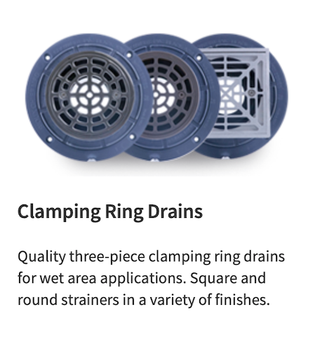 A picture of clamp ring drains for wet area applications