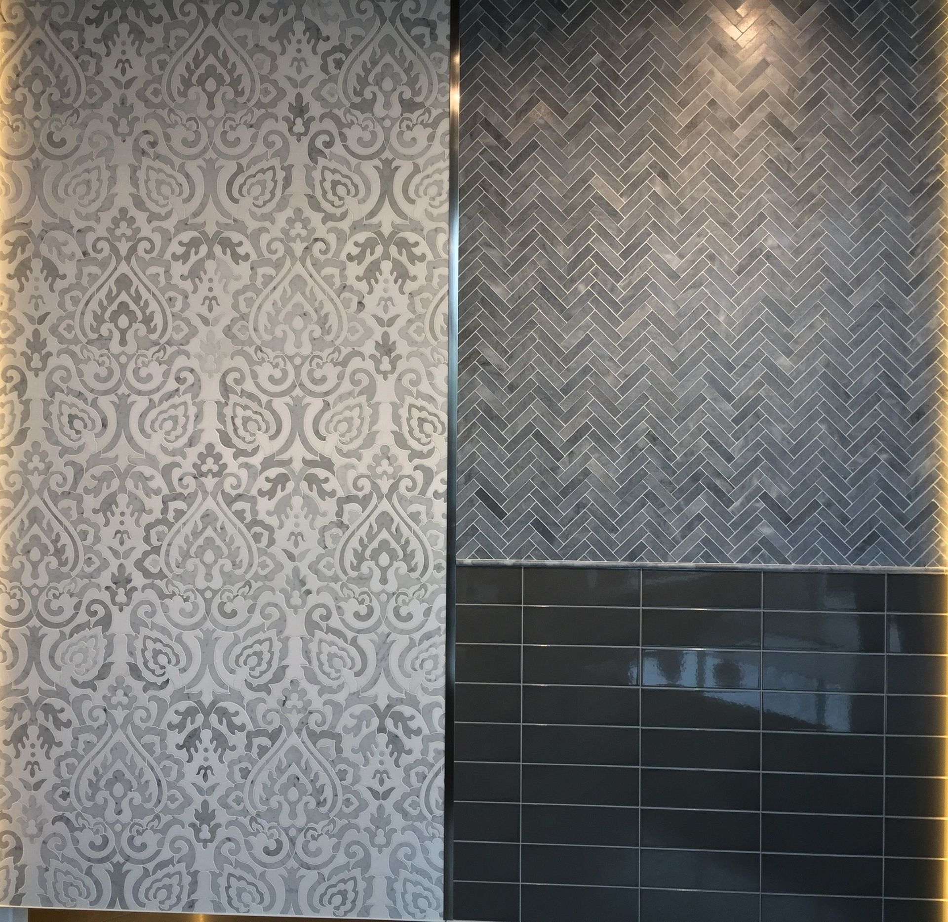 A wall with two different patterns on it