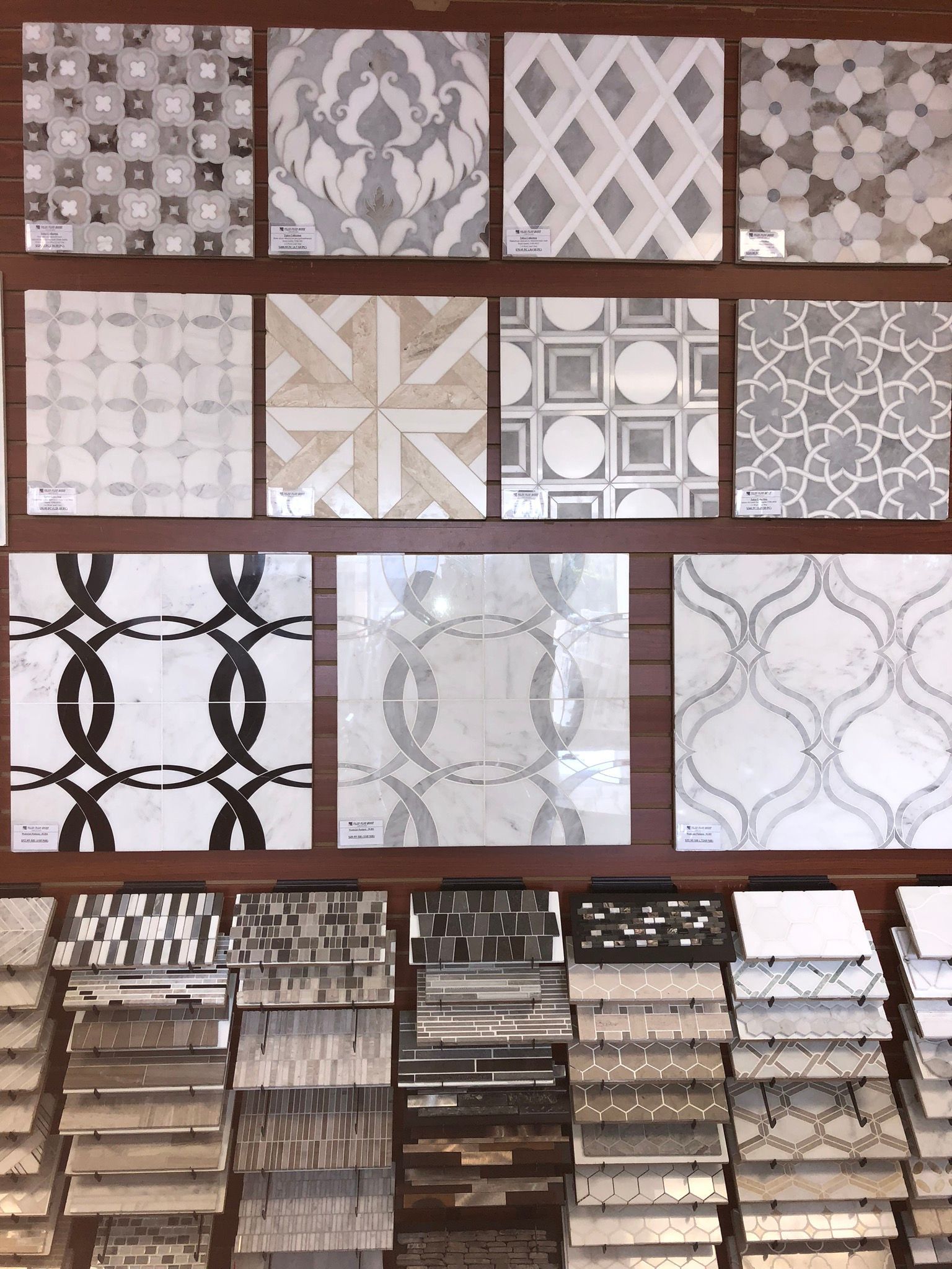 A display of tiles with different patterns on them