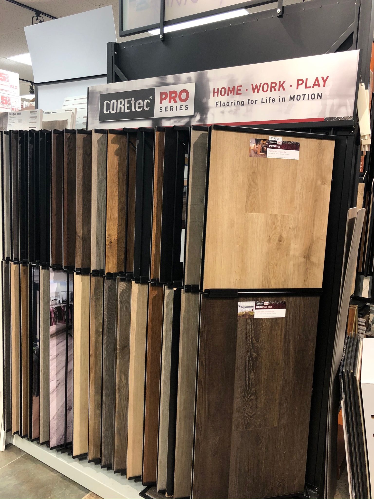 A display of hardwood flooring in a store.